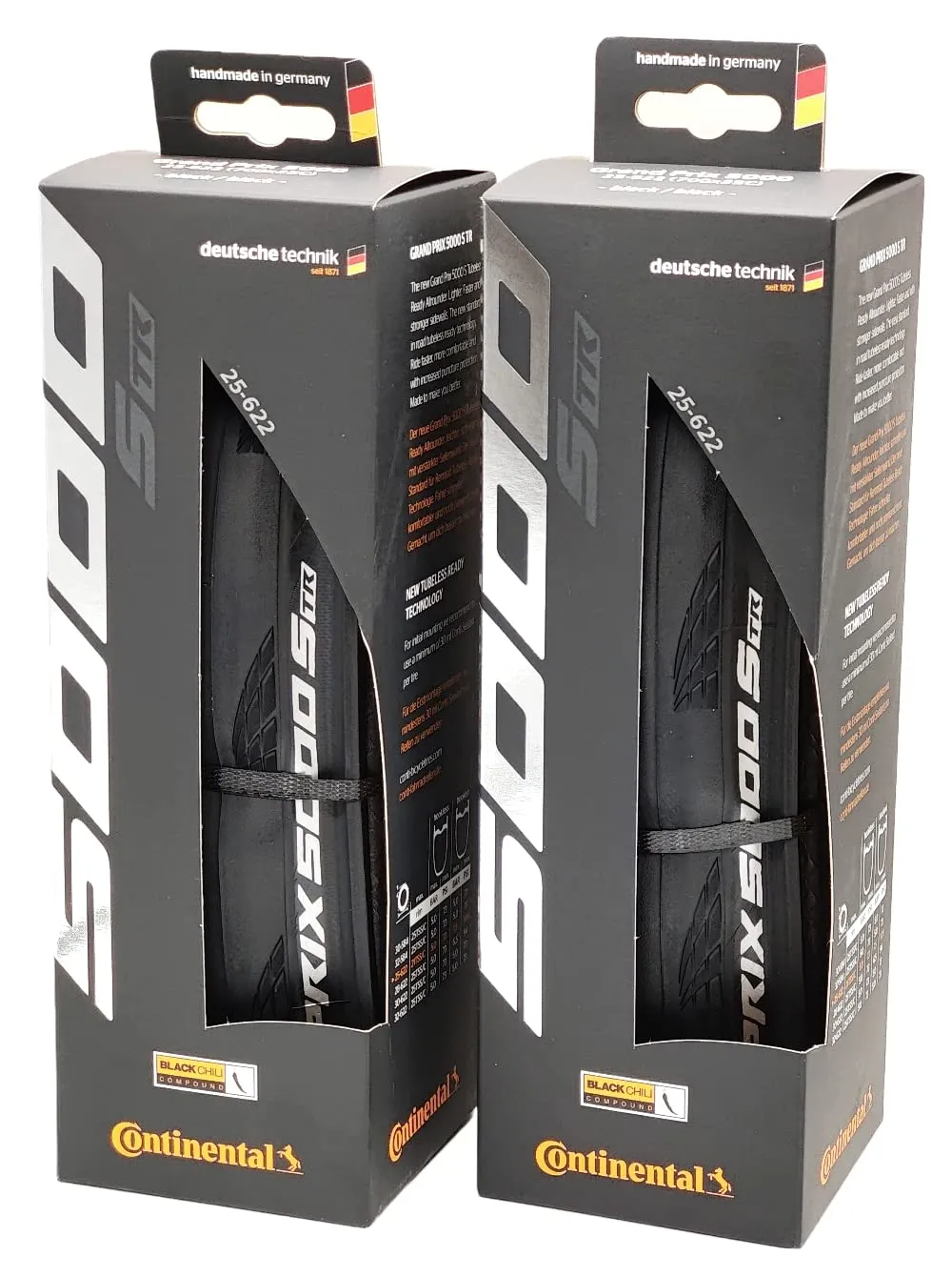 Continental Grand Prix 5000 S TR Tubeless Ready Tires (700x25) - Pack of 2 for Enhanced Ride