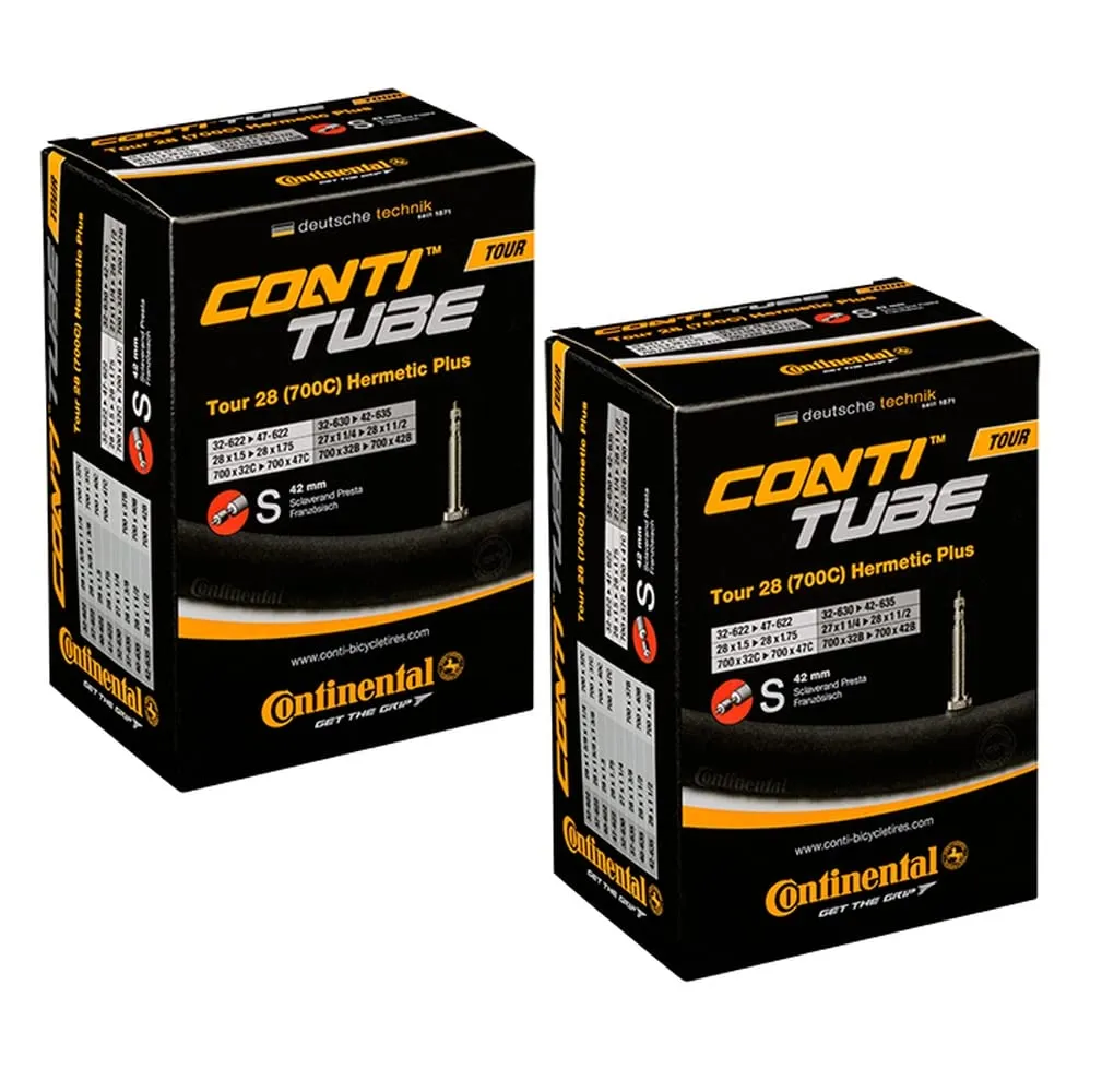 Continental Hermetic Plus Bike Tubes 28' 700x32-47c Inner Tubes - 42mm Presta Valve (Pack of 2)
