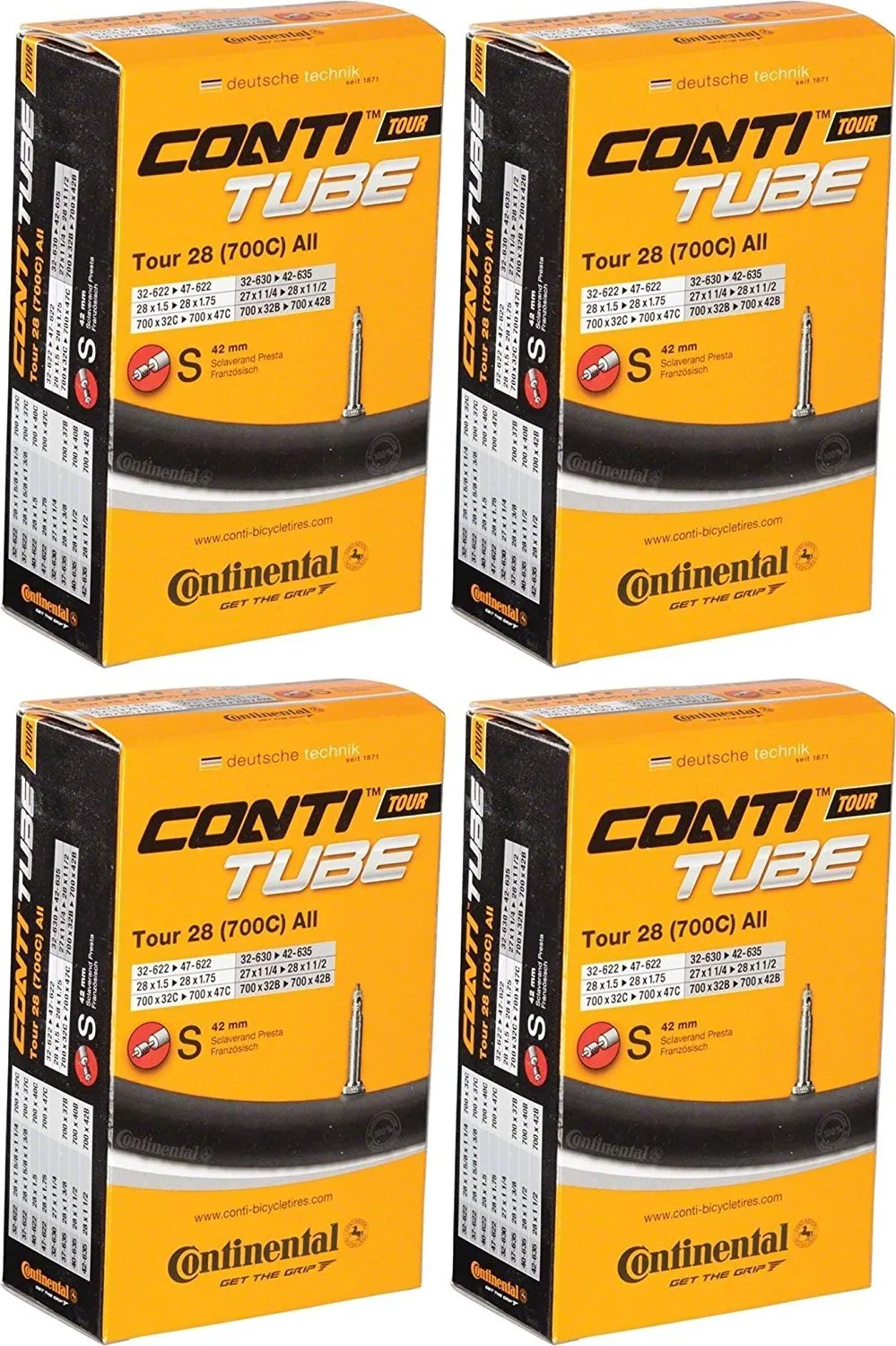 Continental Inner Tube Set of 4 - 28' Presta 42mm SV - Durable Butyl Rubber for All Bikes
