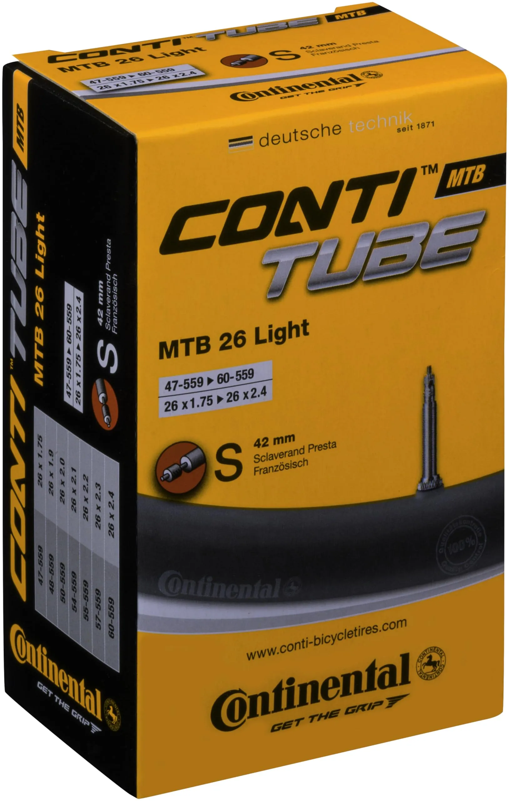 Continental Light Tube 650c, 700, 26' or 29' - Presta Valve - Premium Quality for Champions