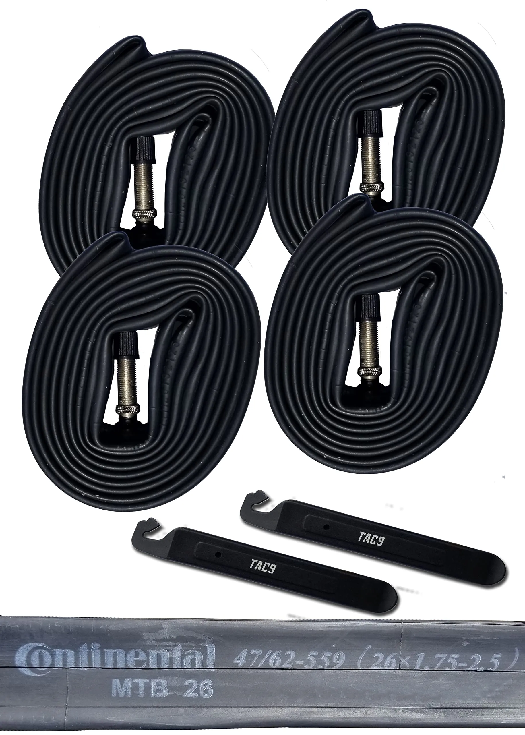 Continental MTB Bike Tube 26' x 1.75-2.50 with 42mm Steel Schrader Valve and 2 TAC 9 Tire Levers