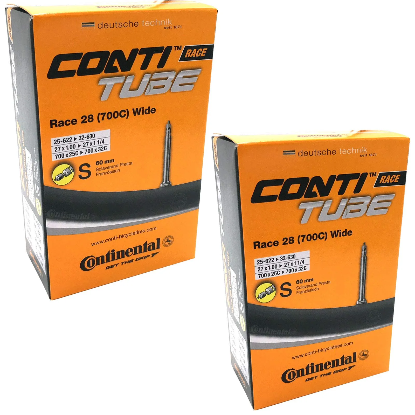 Continental Race 28 700 x 25-32c Inner Tubes with Presta 60mm Valve - Set of 2, Black