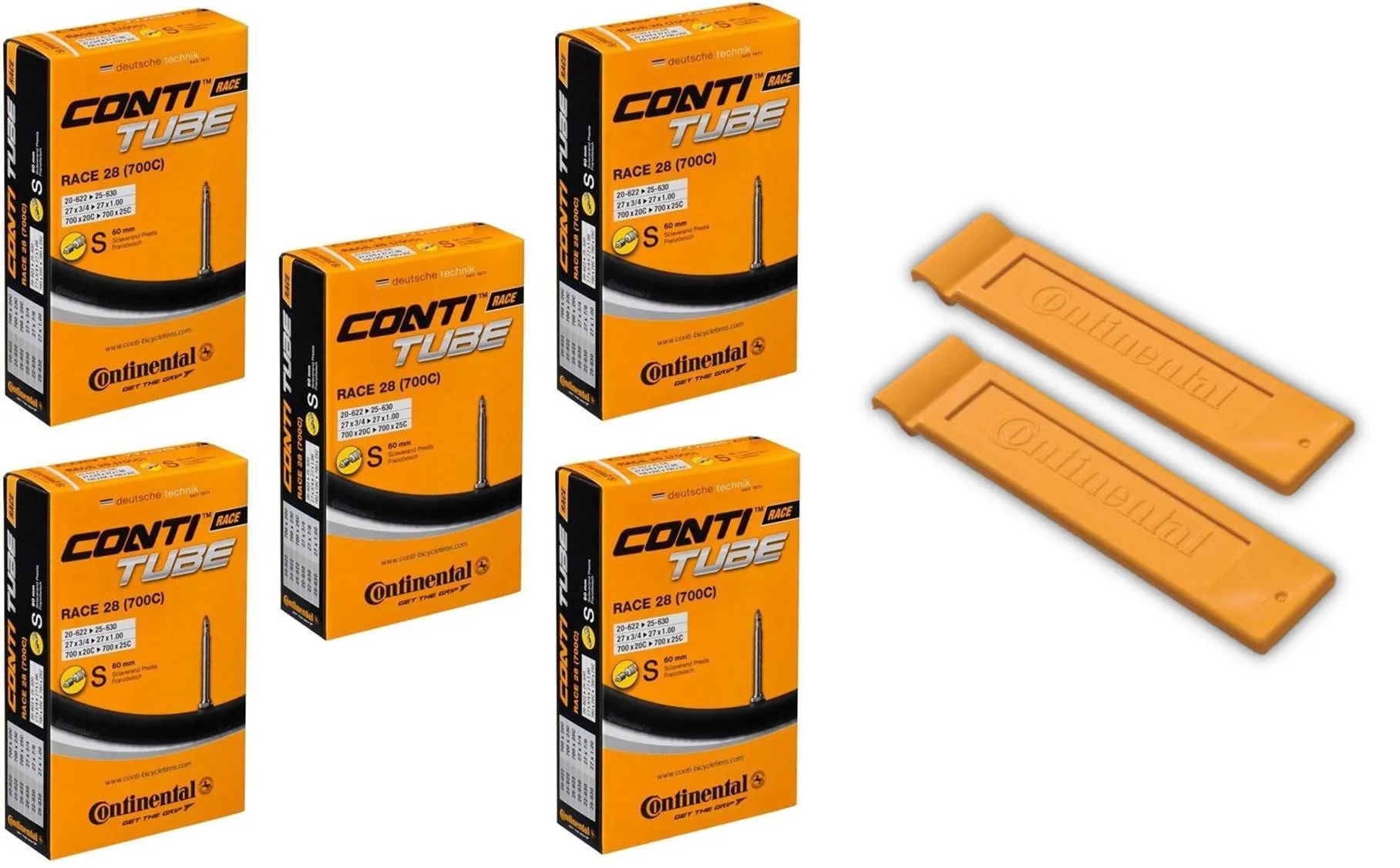 Continental Race 28' 700x20-25c Bicycle Inner Tube Bundle - 60mm Long Presta Valve Pack of 5