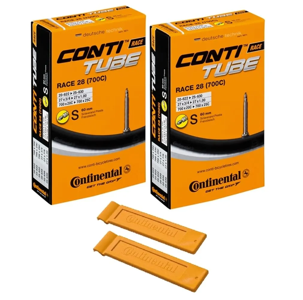 Continental Race 28' 700x20-25c Inner Tubes with 60mm Presta Valve - Pack of 2 with Tire Levers
