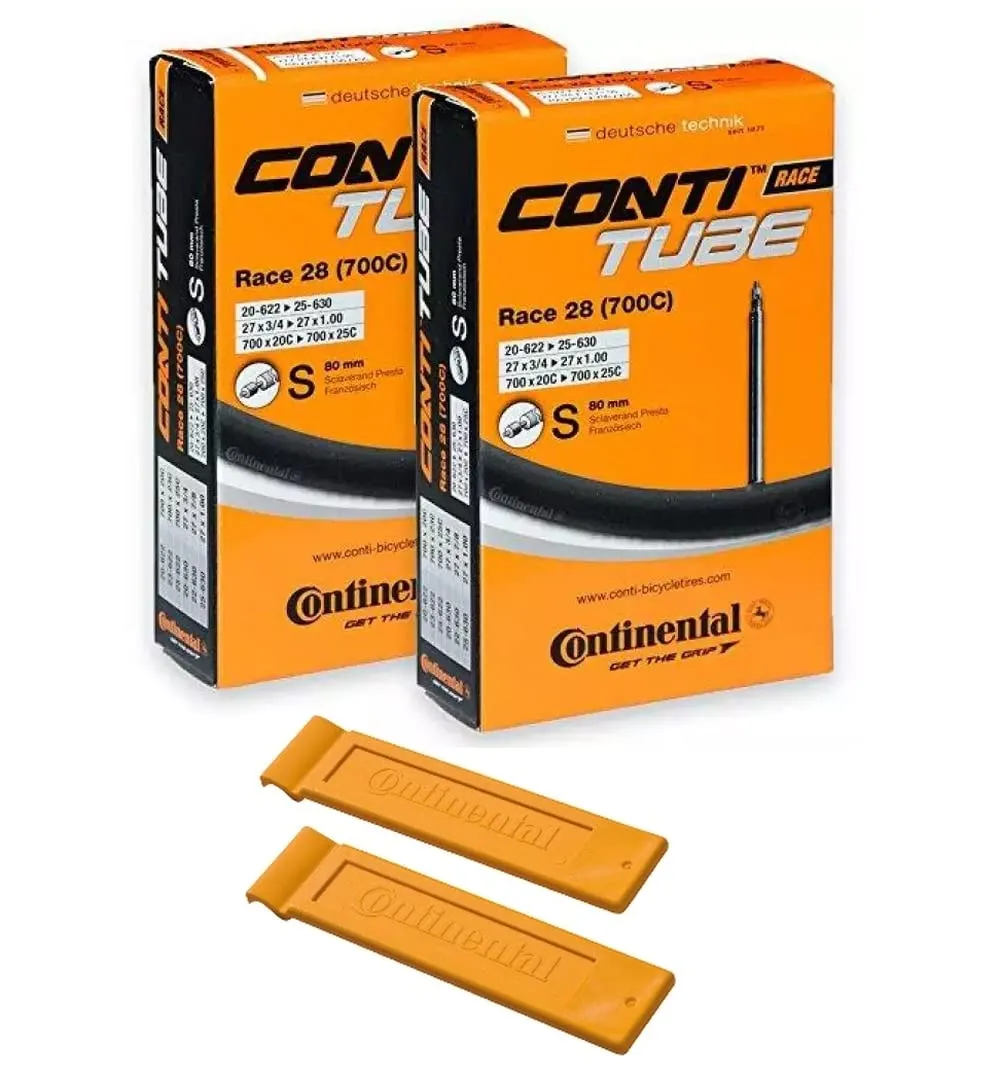 Continental Race 28' 700x20-25c Inner Tubes with 80mm Presta Valve - Pack of 2 with Tire Levers
