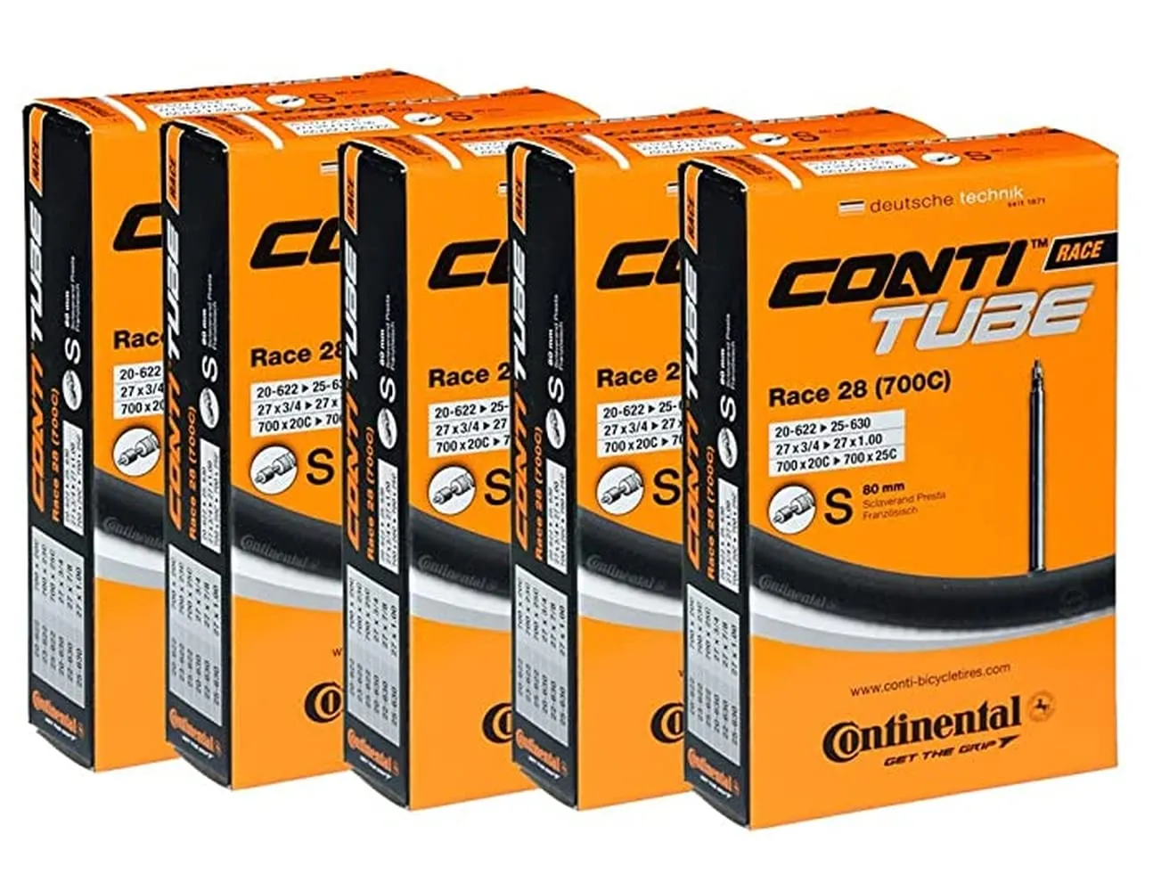 Continental Race 28' 700x20-25c Inner Tubes with 80mm Presta Valve - Pack of 5 Durable Tubes