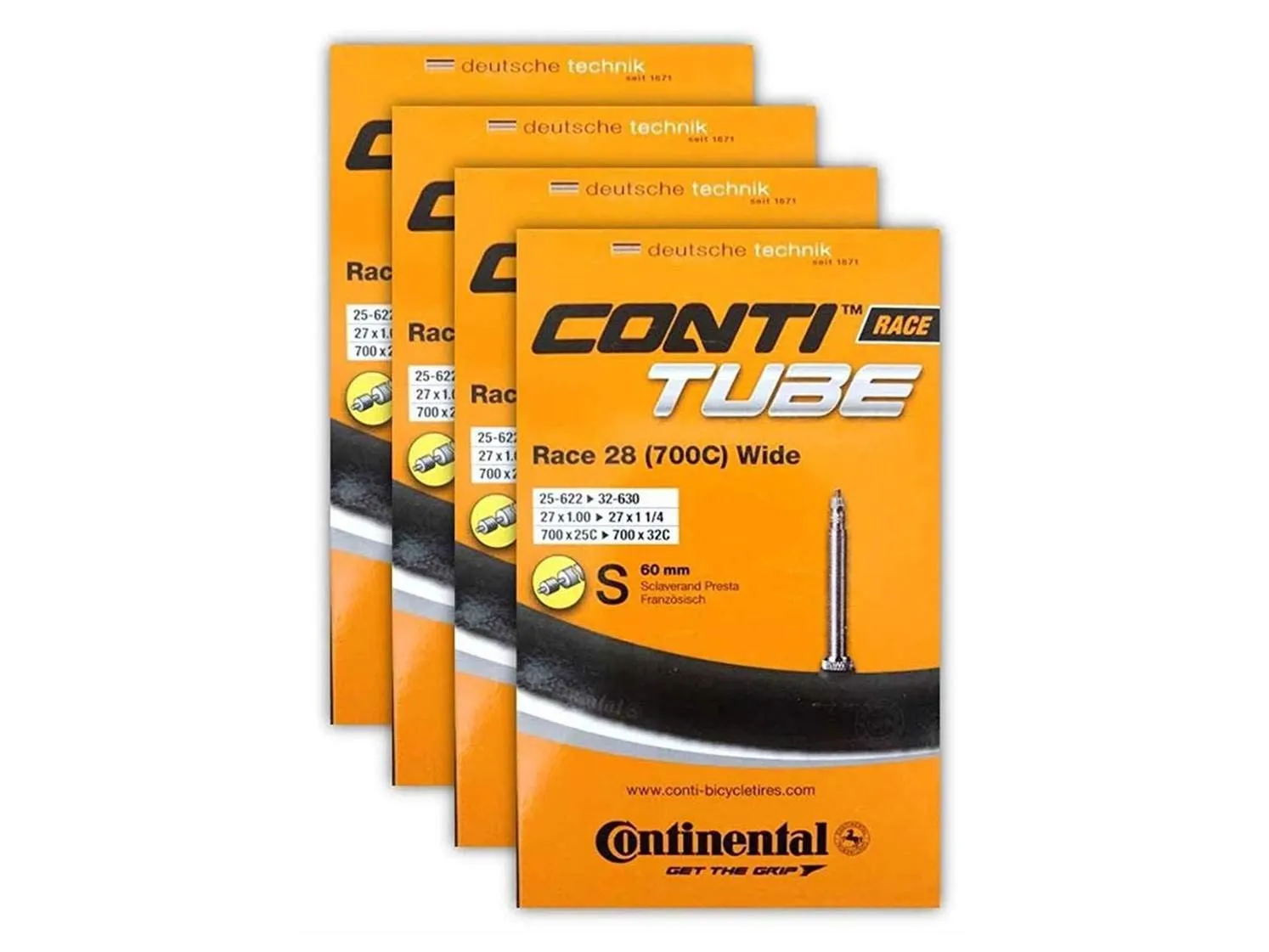 Continental Race 28' 700x25-32c Bicycle Inner Tube Bundle - 60mm Presta Valve - 4 Pack with Sticker