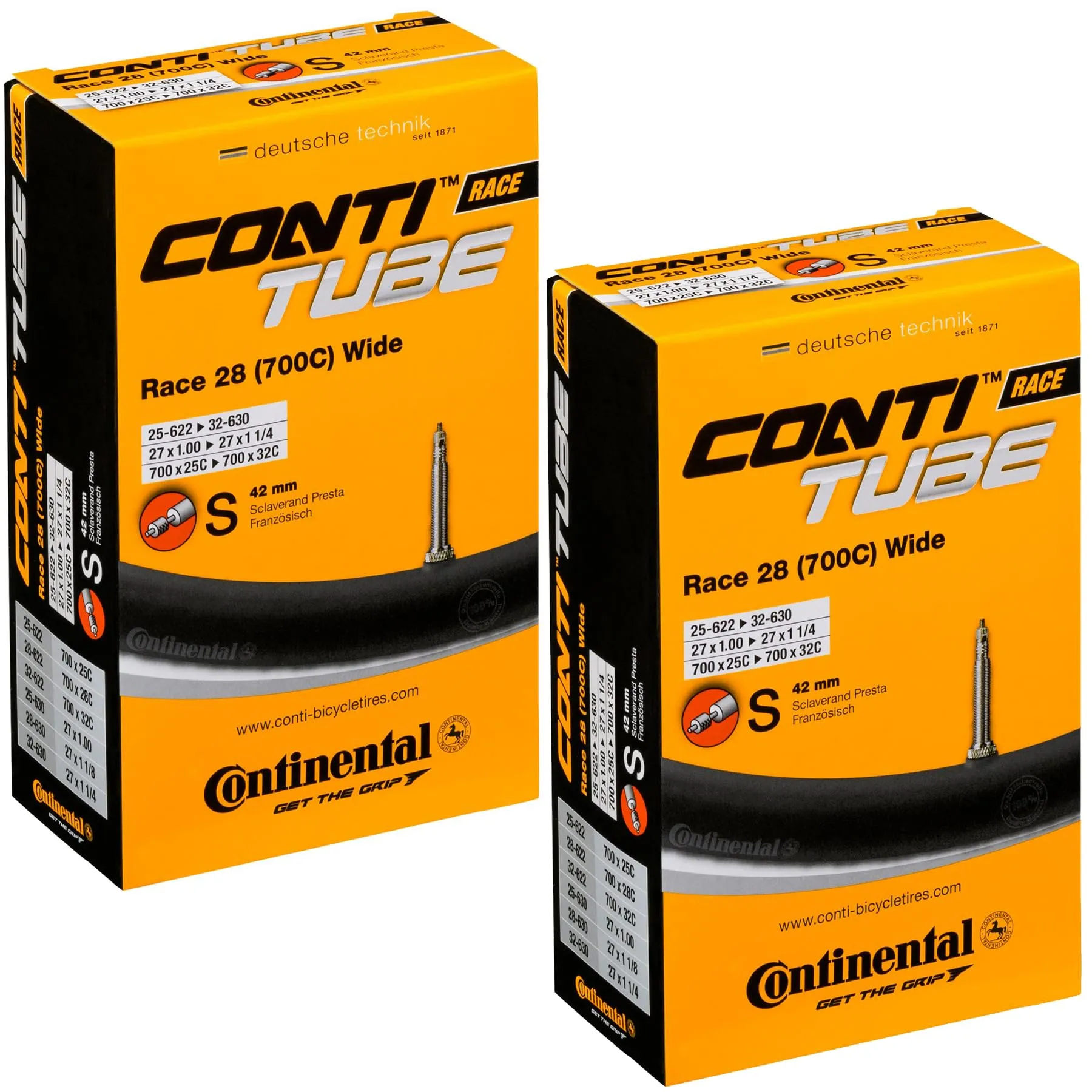 Continental Race 28' 700x25-32c Inner Tubes - 42mm Presta Valve - Pack of 2 with Conti Sticker