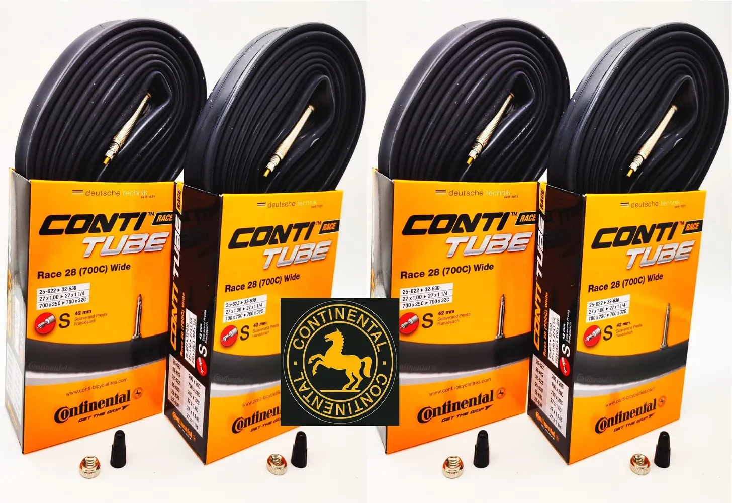 Continental Race 28' 700x25-32c Inner Tubes - Pack of 4 with 42mm Presta Valve & Conti Sticker