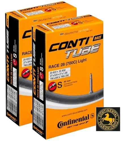 Continental Race 28' Light 700x20-25c Inner Tubes 42mm Presta Valve Pack of 2 with Conti Sticker