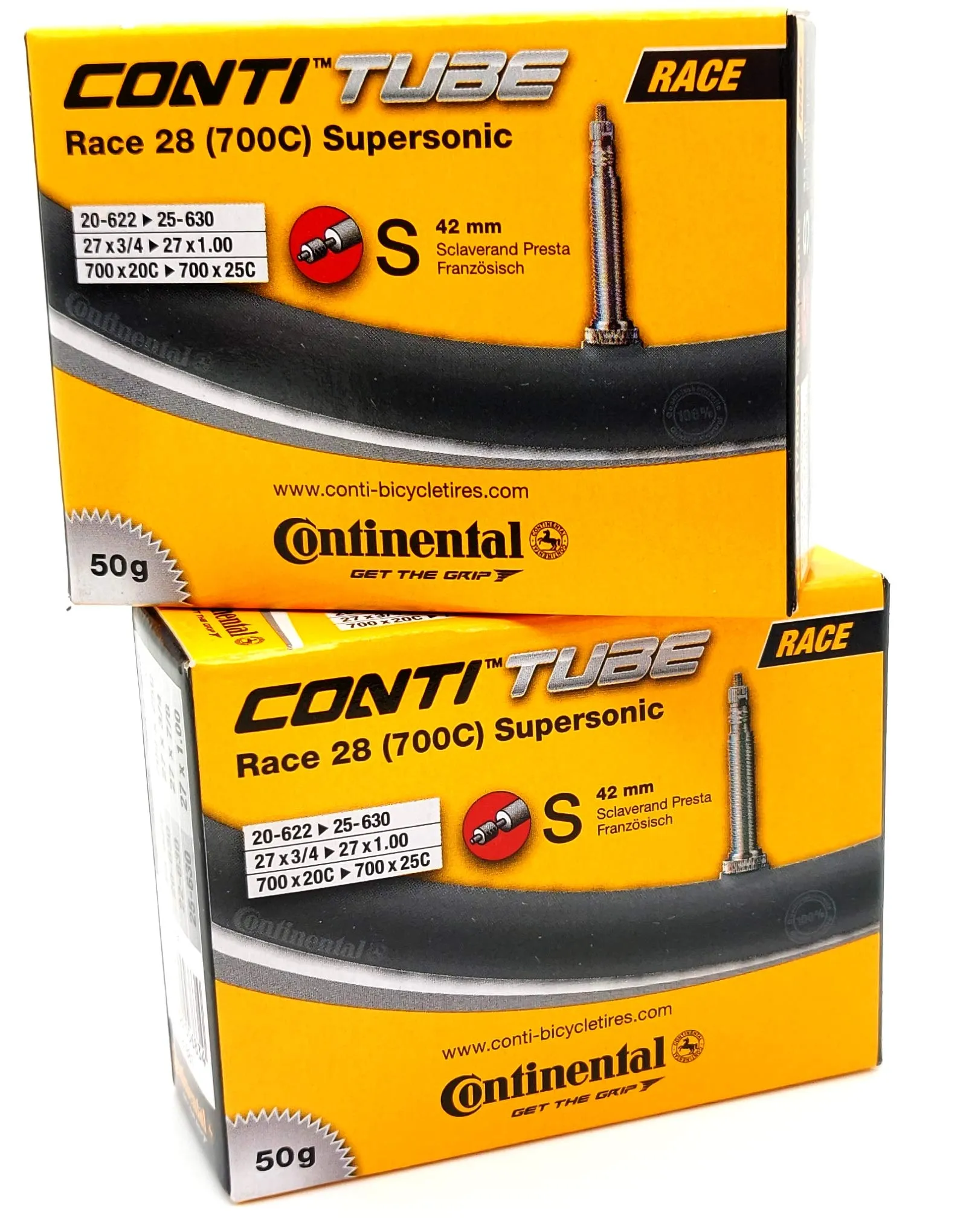 Continental Race 28 Supersonic 700 x 20-25cc Bike Tubes - 42mm Presta Valve - Lightweight Pair