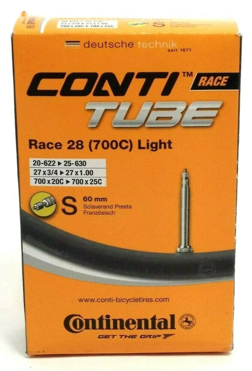 Continental Race Light Tube Black - 700c x 18-25mm, 60mm Presta Valve, Ultra-Lightweight, 2.3oz