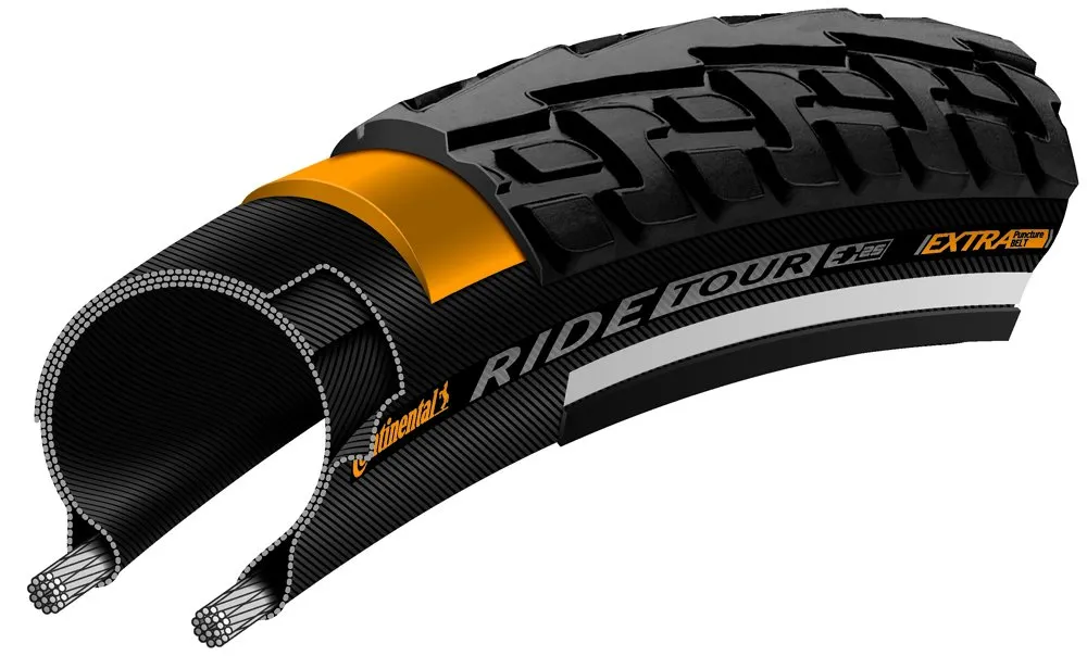 Continental Ride Tour Tire - Clincher, Black, Extra Puncture Belt, 27' Size for Urban Adventures