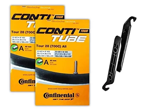 Continental Tour 28 Inner Tubes 700x32-47mm 40mm Schrader Valve - 2 Pack with Tire Levers