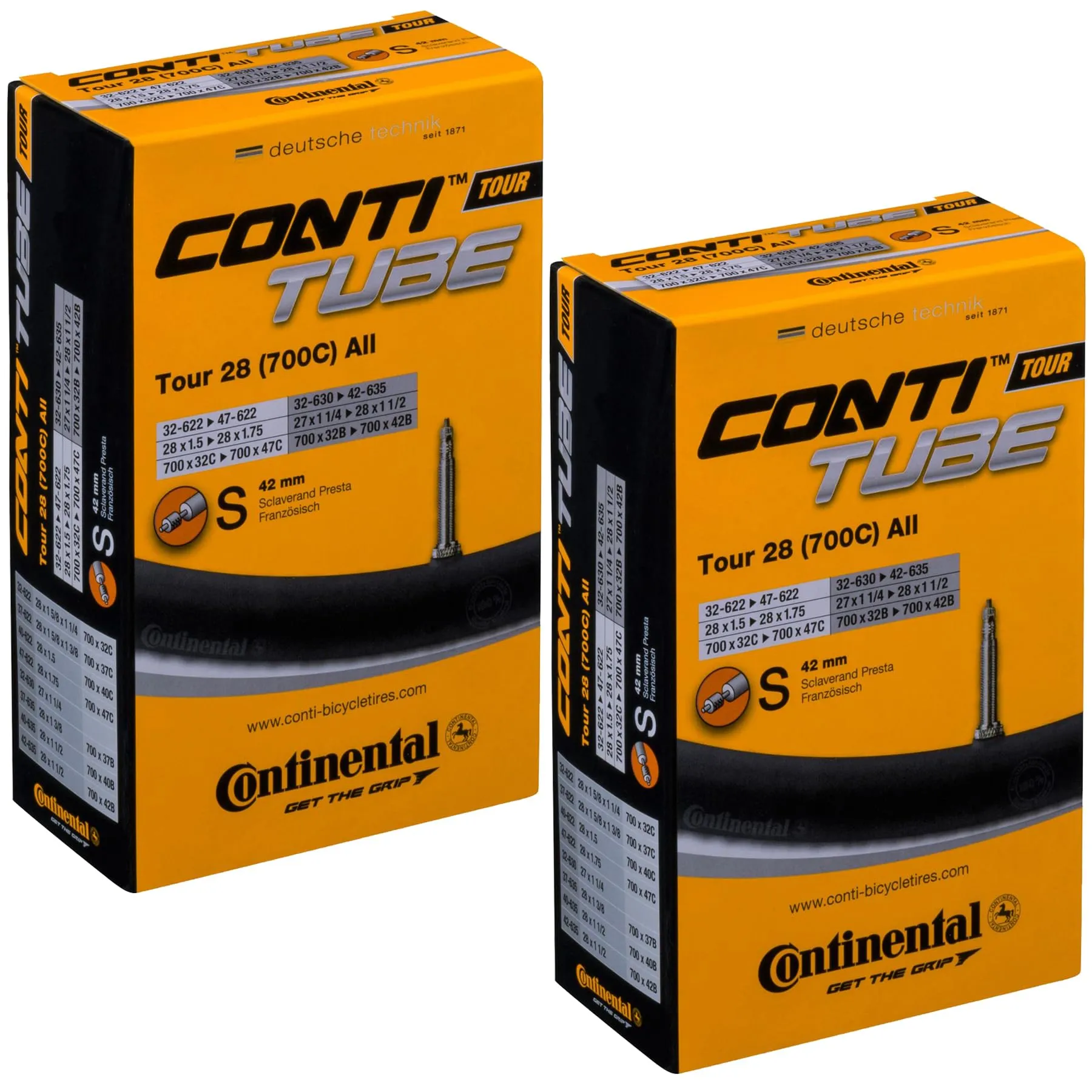 Continental Tour 28 Tubes 700x32-47 / 28x1.5-1.75' with 42mm Presta Valve - Pack of 2