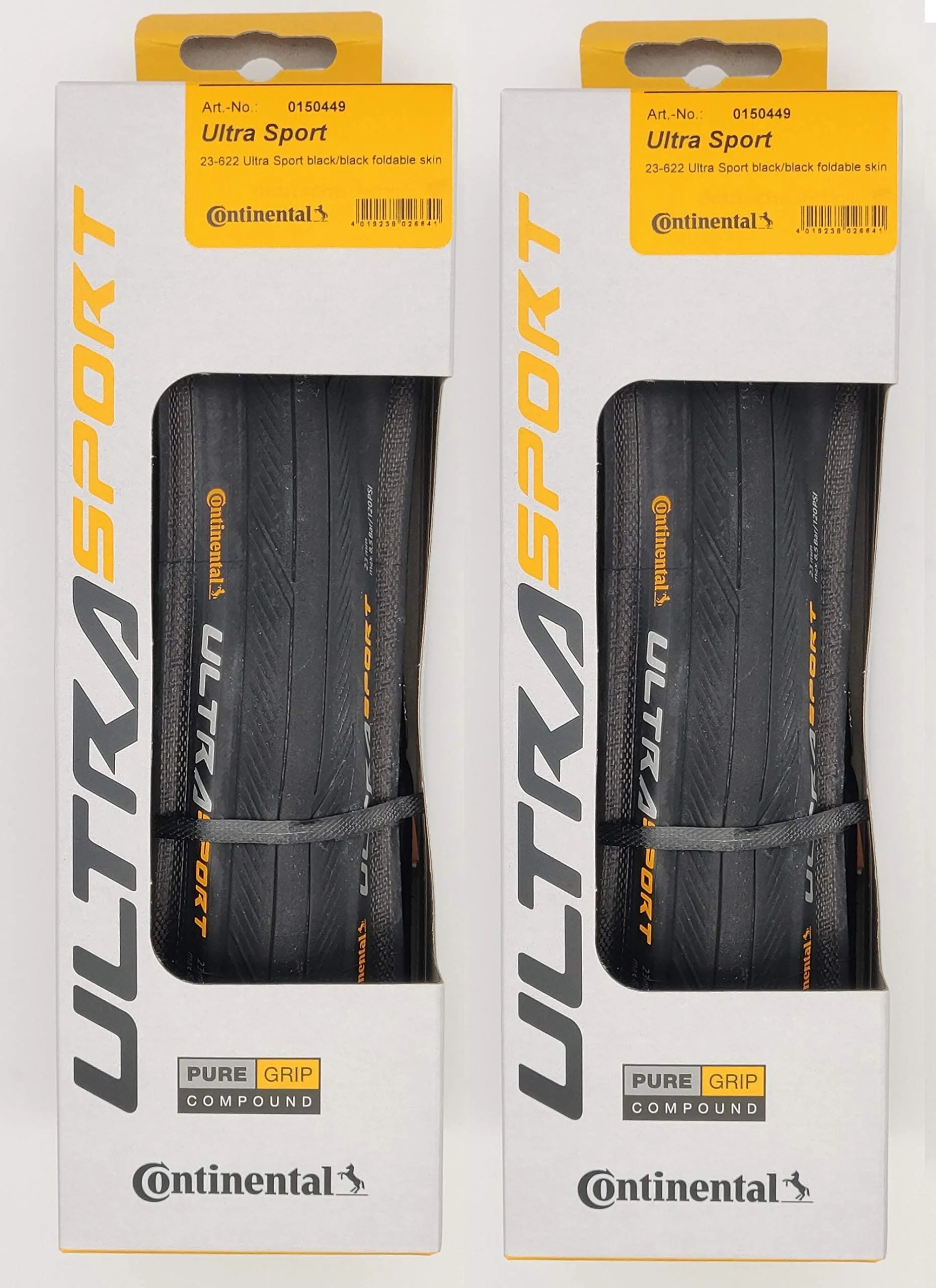 Continental Ultra Sport III 700x23 Black Folding Tires - High-Performance Pair with PureGrip