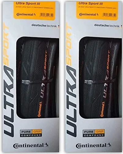 Continental Ultra Sport III 700x28 Black Folding Tires, Set of 2 - High Performance, PureGrip