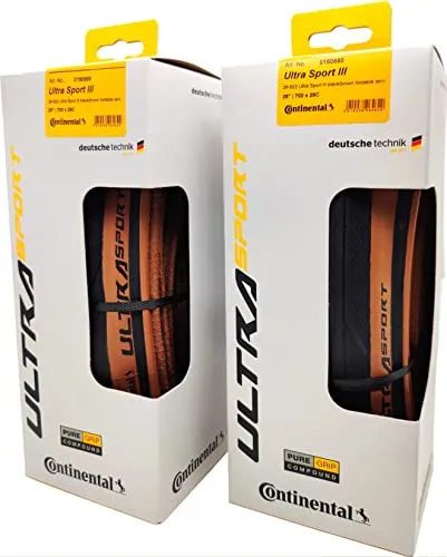Continental Ultra Sport III 700x28 Black/Brown Folding Tires - Pair with PureGrip Performance