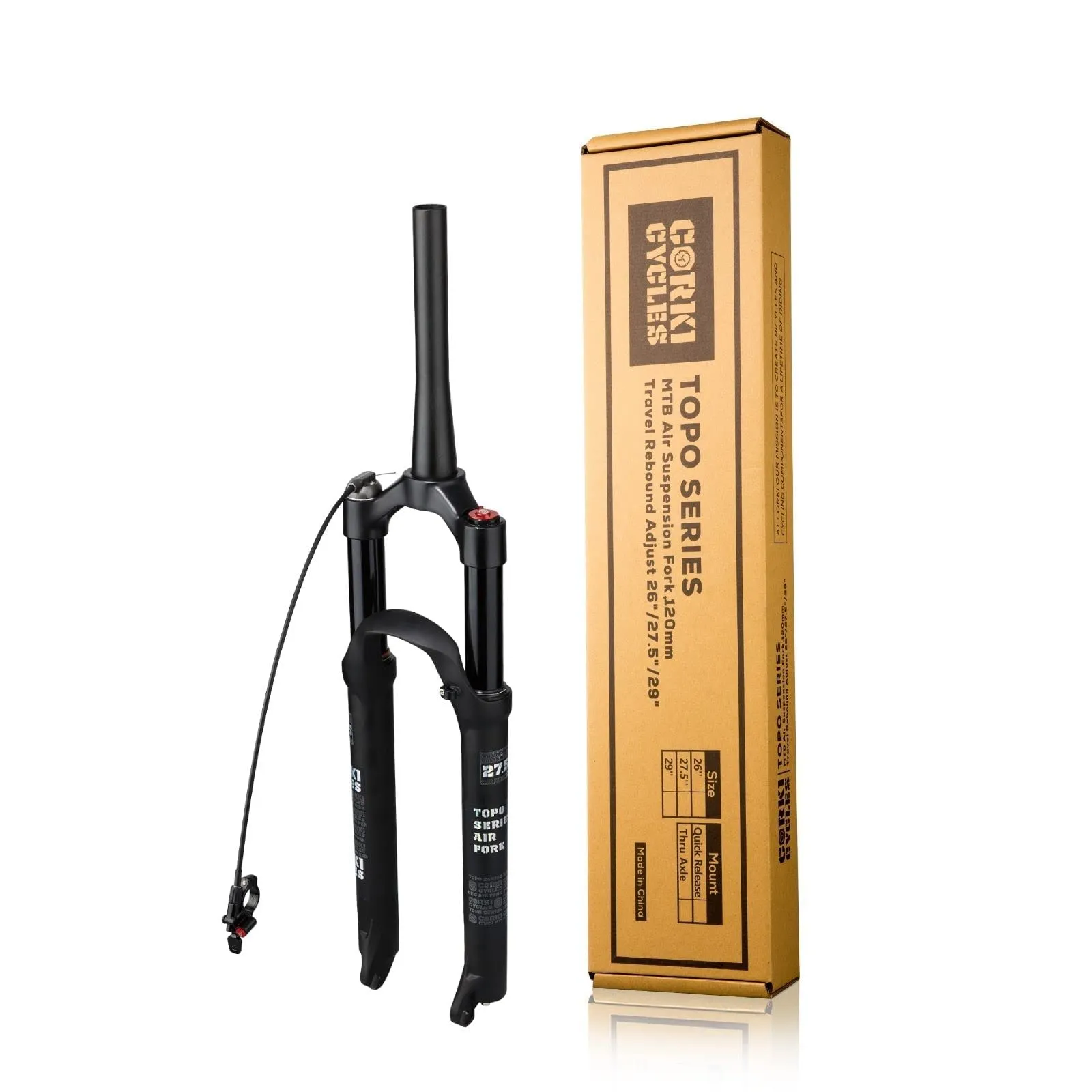 Corki Cycles 120mm Air Suspension Fork for 26/27.5/29 MTB - Manual/Remote Control, QR 9mm