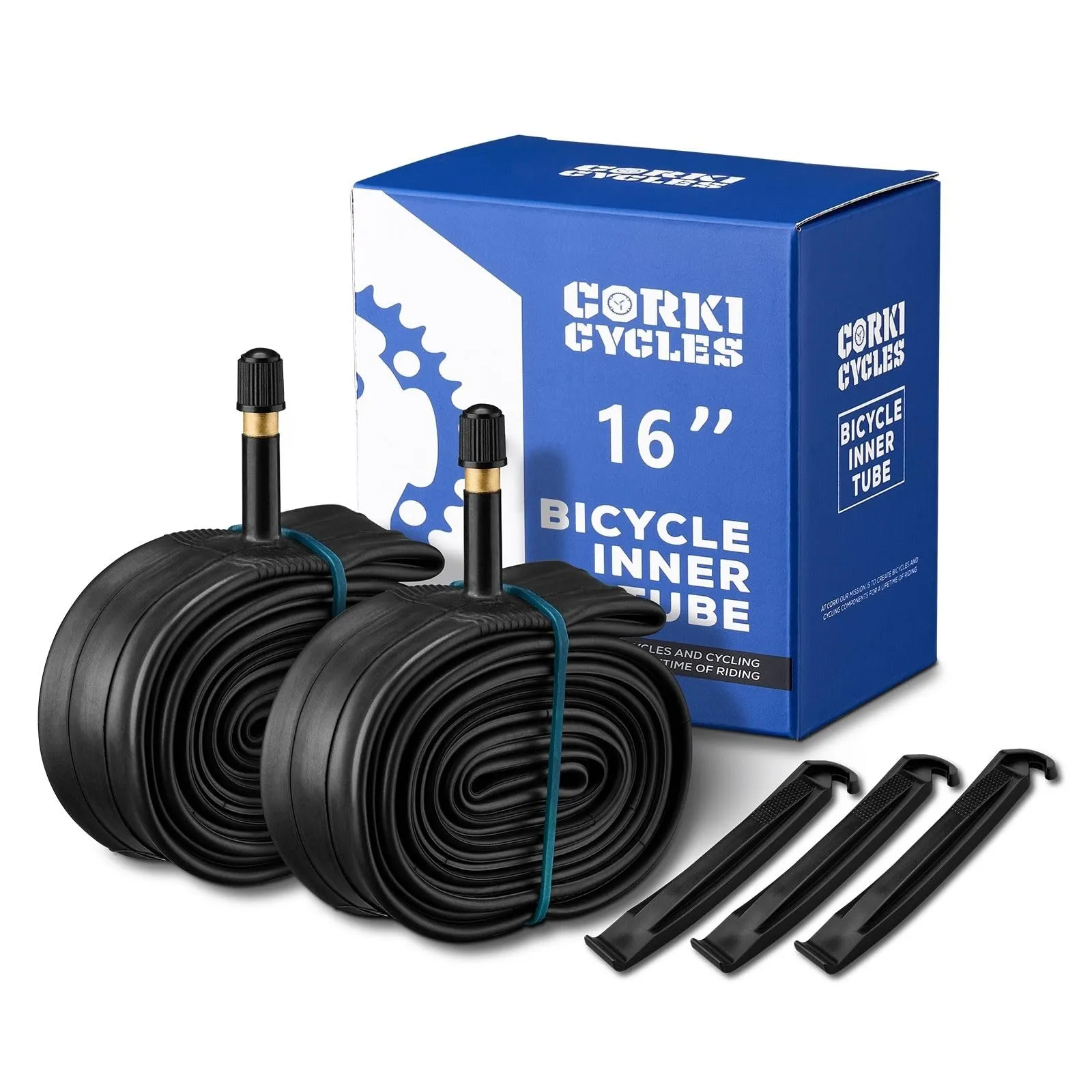 Corki Cycles 16 Inch Bike Tube - Durable Butyl Rubber Stroller Tire Tube 16” x 1.5 - 2.4 Schrader Valve