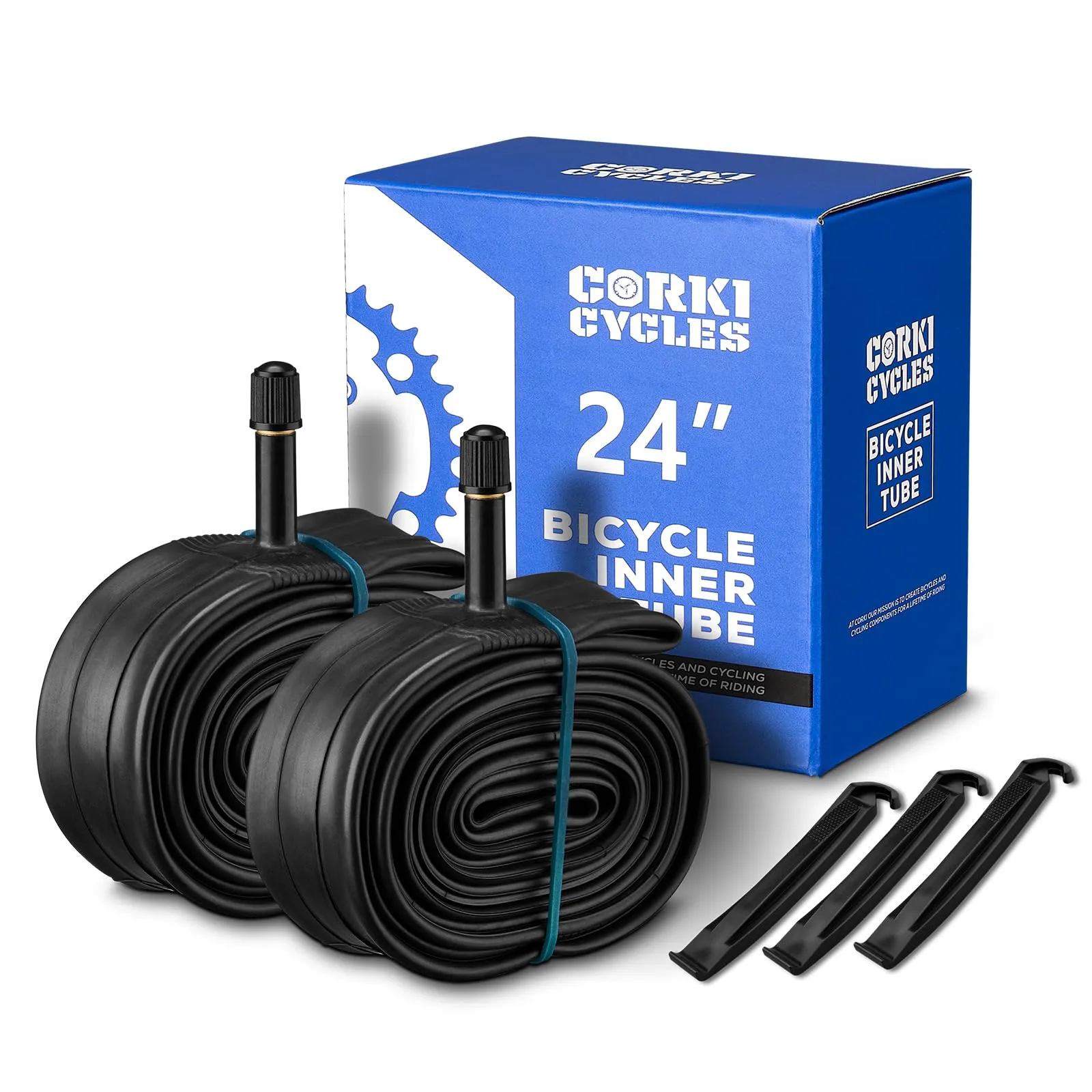 Corki Cycles 24-Inch Butyl Rubber Bike Tube 2-Pack, Fits 24'x1.75-2.4 Tires, Schrader Valve