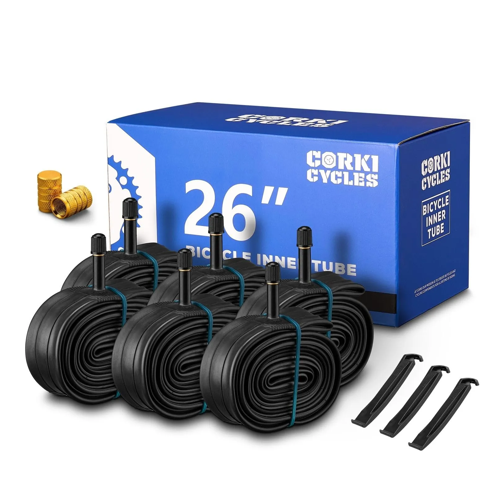 Corki Cycles 26' Mountain Bike Tubes - 6 Pack, Sizes 1.75-2.4, Schrader & Presta Valves Included