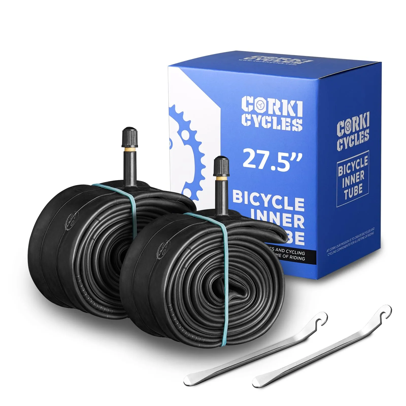 Corki Cycles 27.5 Mountain Bike Tube 2 Pack - Fits 27.5x1.75-2.125, Presta & Schrader Valves