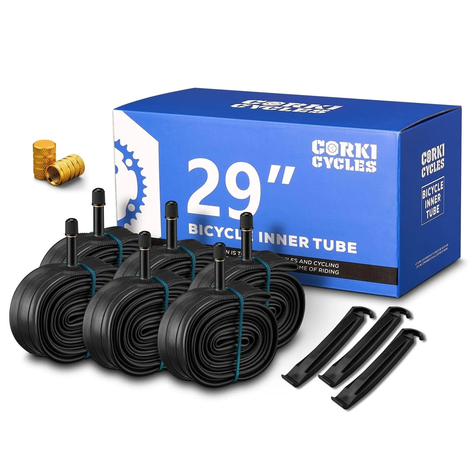 Corki Cycles 29' Inner Tubes (1.75-2.125) - Durable, Heavy-Duty, Schrader Valve, 6 Pack for MTB