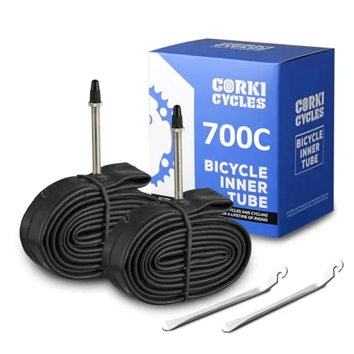 Corki Cycles 700c Road Bike Tubes - Presta/Schrader Valve, Butyl Rubber, 48mm/60mm/80mm, 2 Pack