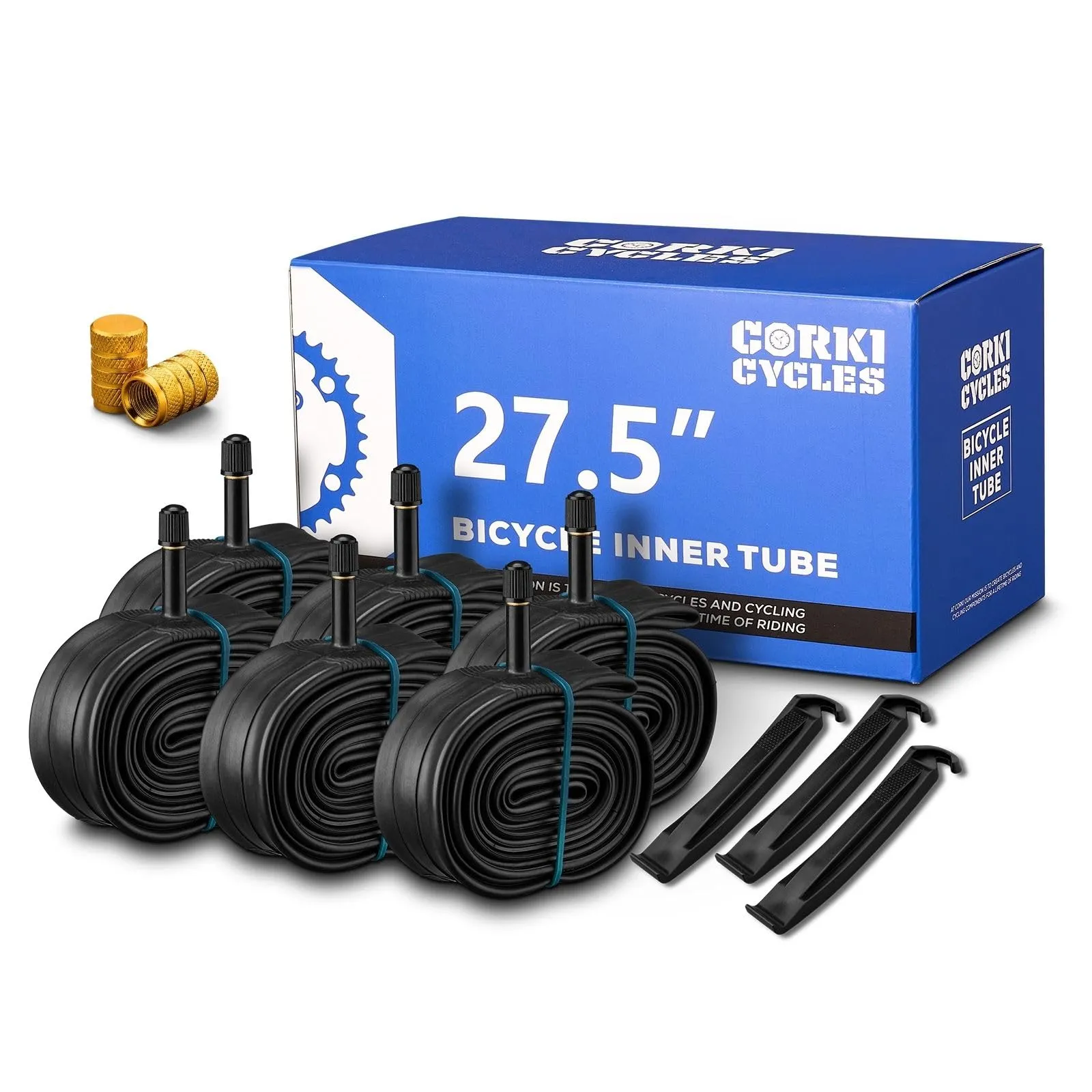 Corki Cycles Mountain Bike Tubes 27.5' x 1.75-2.4 with Schrader Valve - 6 Pack of Durable Inner Tubes
