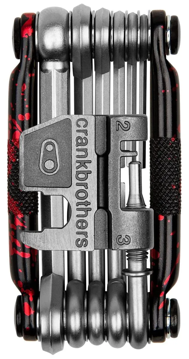 Crankbrothers Multi Tool 17 - Splatter Red, Lightweight Bicycle Repair Tool, 3.5” Length