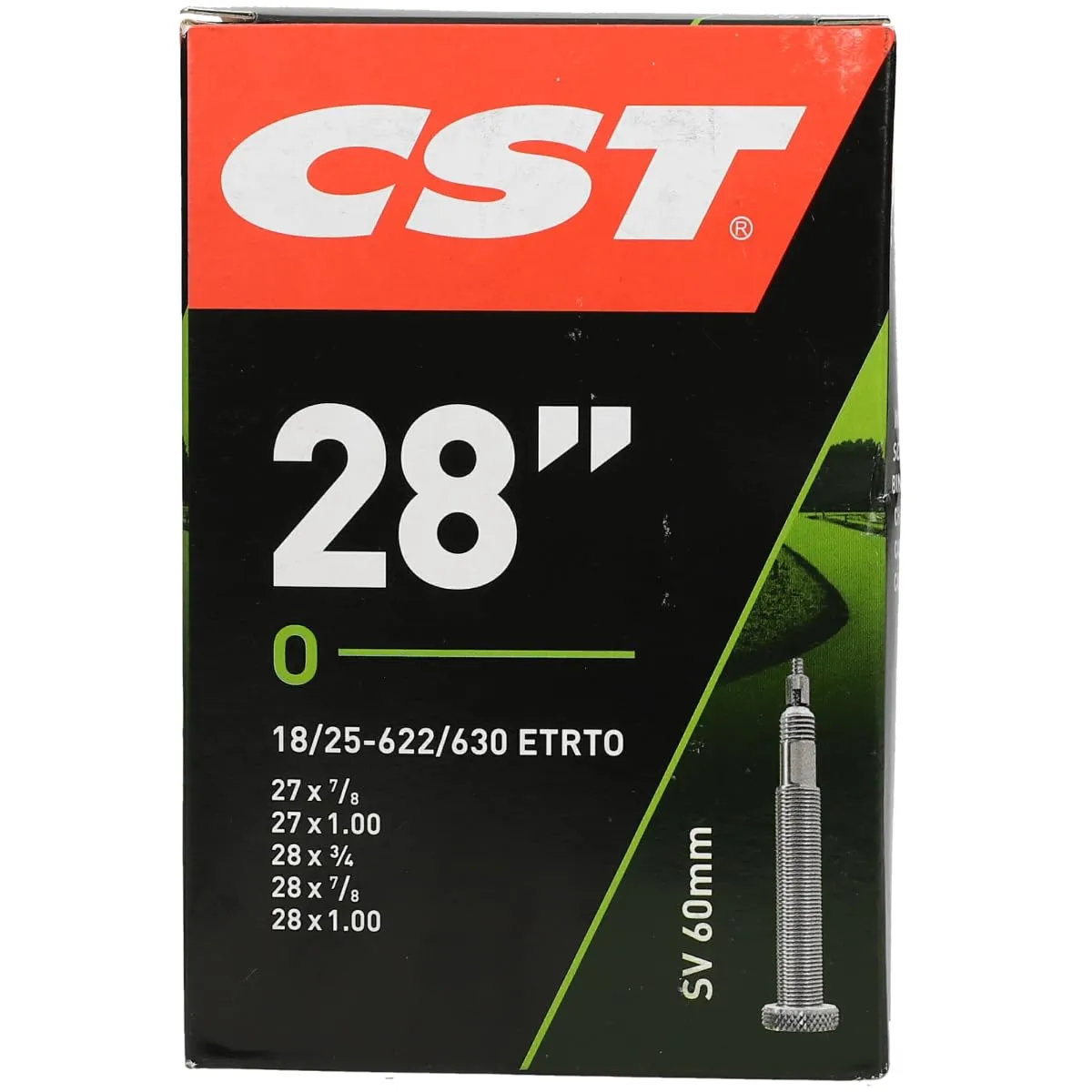 CST 071505 Black 28' Bicycle Inner Tube 700 x 18/25, SV60 mm - High-Quality Replacement Tube