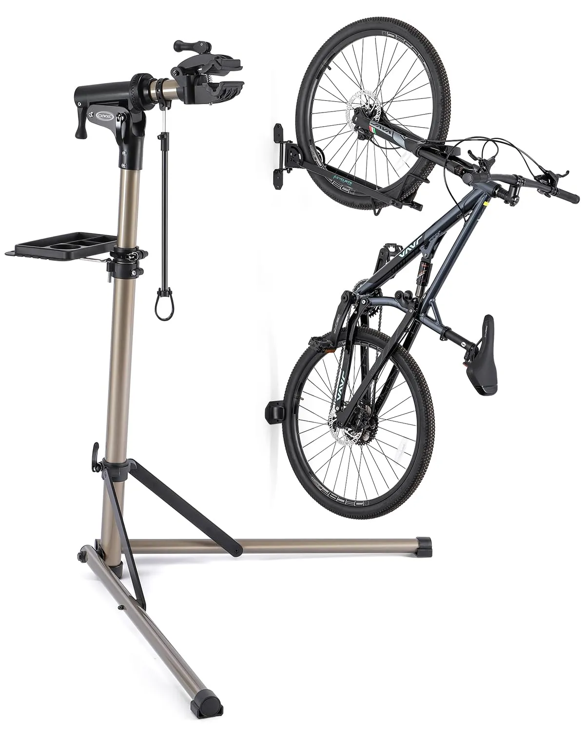 CXWXC Bike Repair Stand & Wall Mount Rack for Road, Hybrid, MTB, BMX - Space-Saving Storage Solution