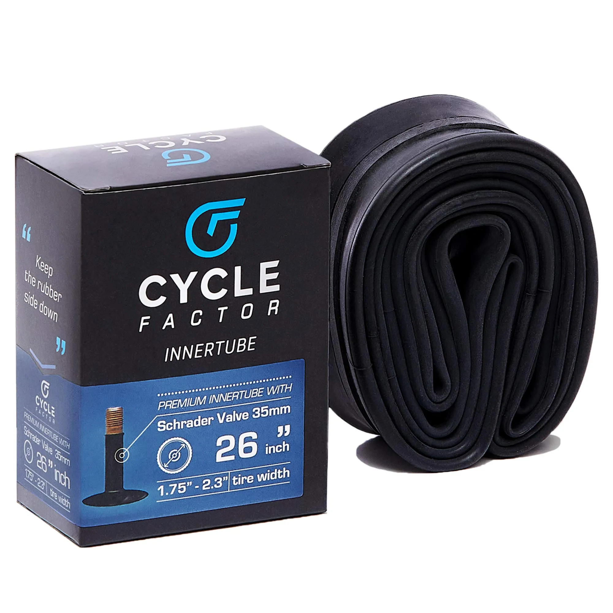 Cycle Factor 26” Mountain/Hybrid Bike Inner Tube 26x1.75/2.3 - Premium Butyl Rubber, 35mm Valve