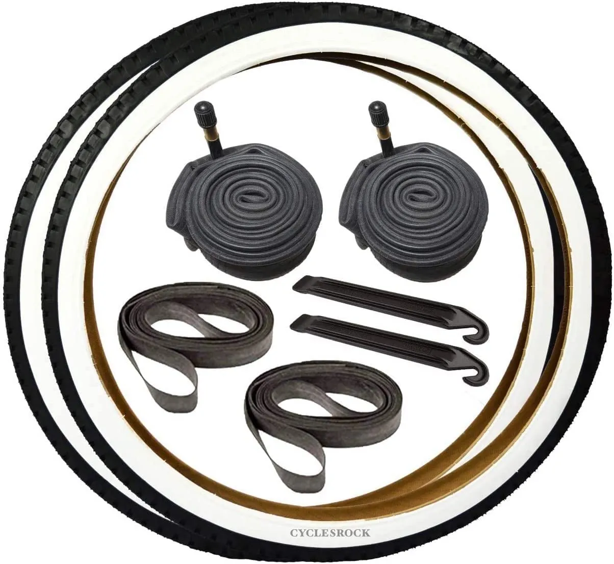 CYCLEZ 26' x 2.125 Duro Beach Cruiser Tires with Tubes, Rim Strips & Tire Levers Bundle Kit