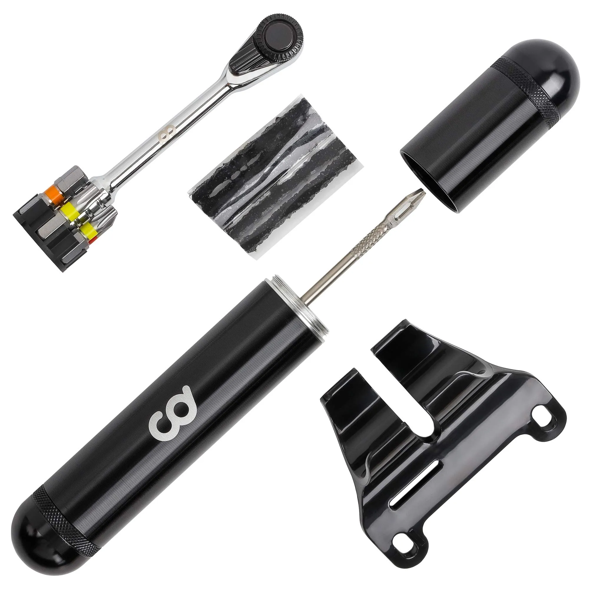 CyclingDeal 2 in 1 Mini Ratchet Bicycle Repair Tool Kit - CNC Alloy Capsule & Wrench for Tubeless Tires