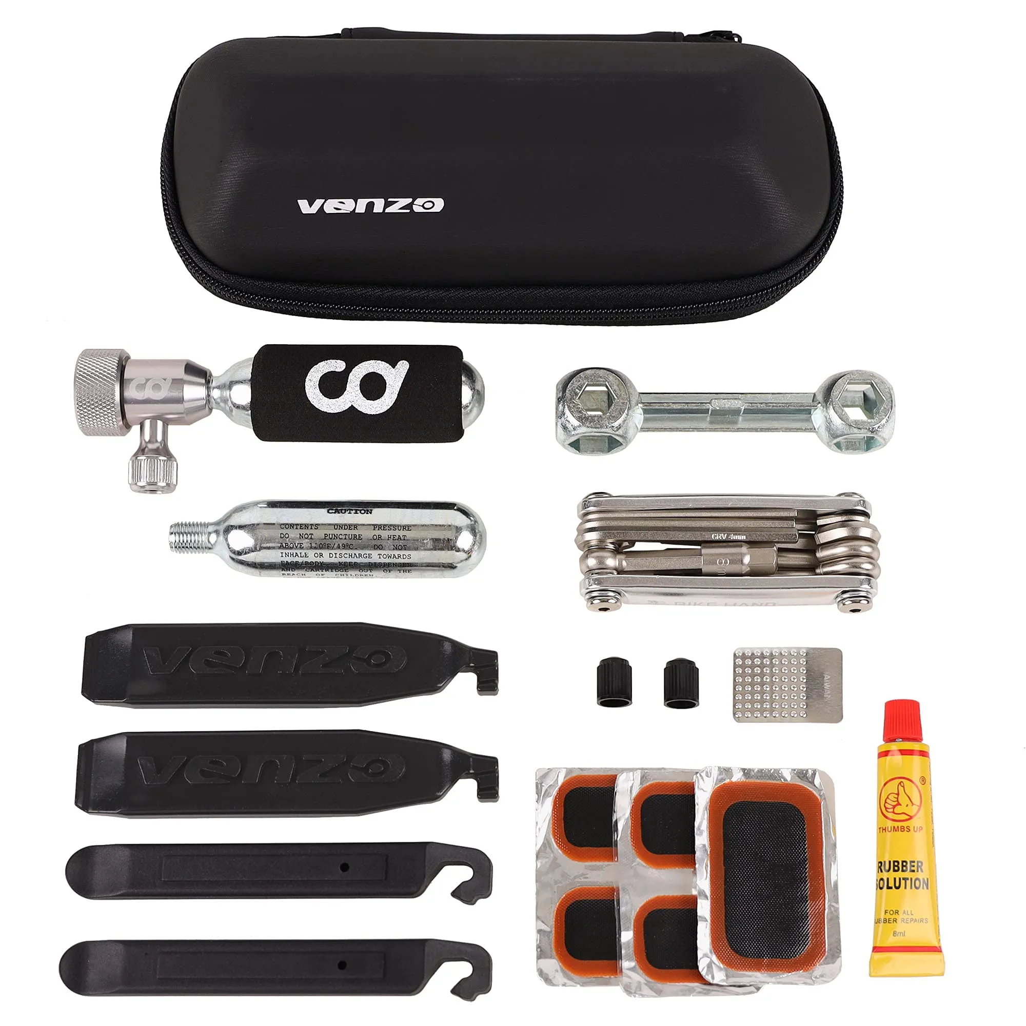 CyclingDeal Bike Repair Kit with Tyre Levers, CO2 Inflator, Tools & Puncture Repair - 447g