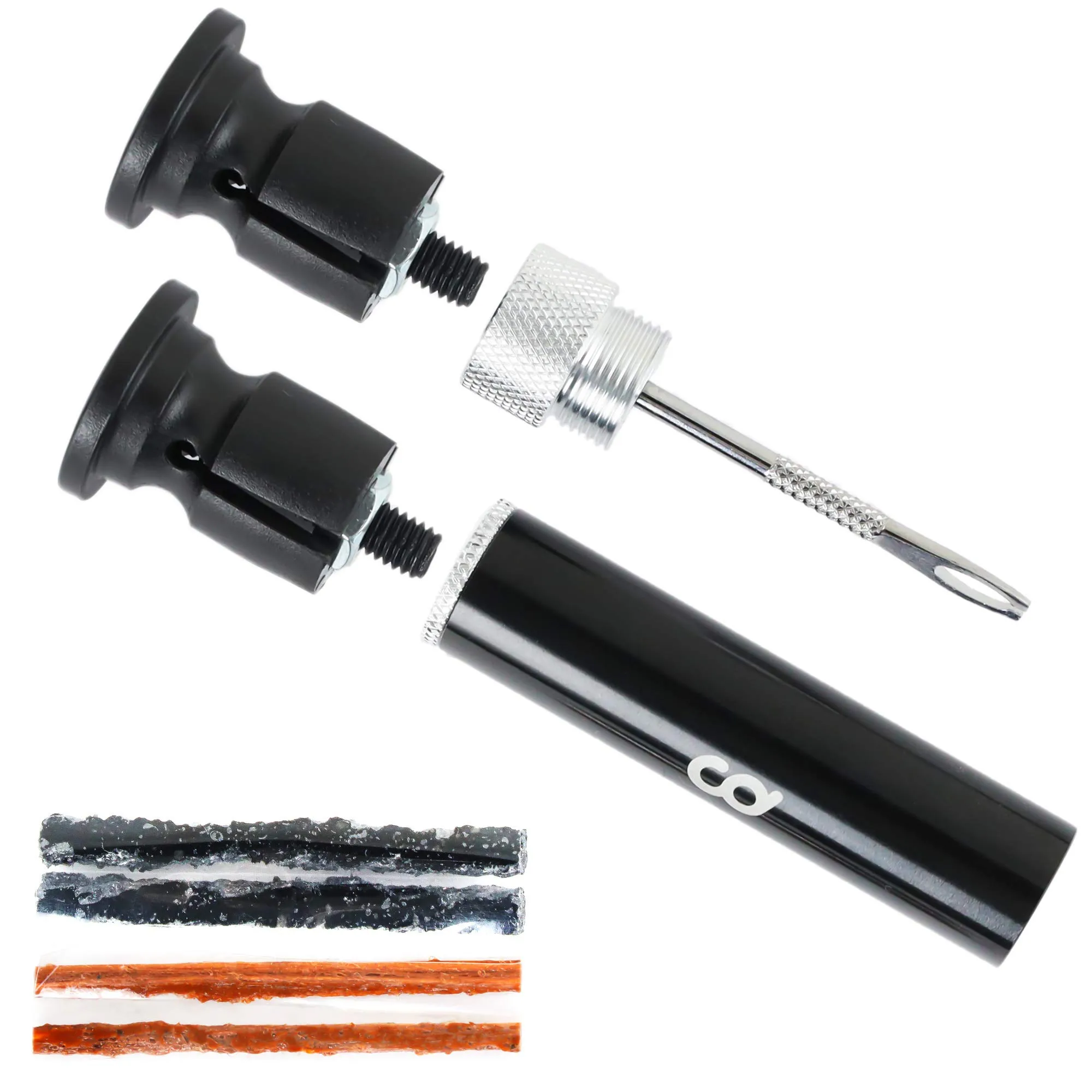 CyclingDeal MTB Road Bike Tubeless Tire Repair Kit - Handlebar Storage - 2 Small & 2 Large Plugs