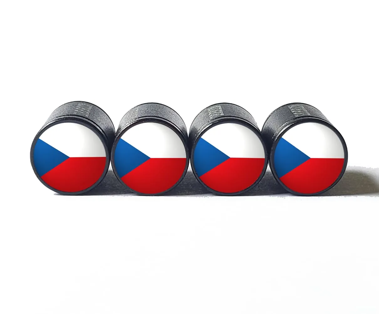 Czech Republic Czechia Flag Tire Valve Caps - Aluminum Set of Four for Auto & Bicycle Tires