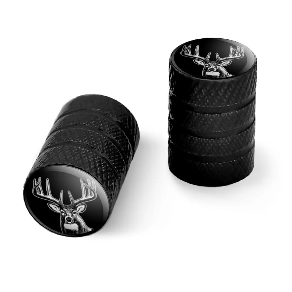 Deer Head Illustration Black Aluminum Valve Stem Caps for Motorcycle & Bicycle - Easy Grip