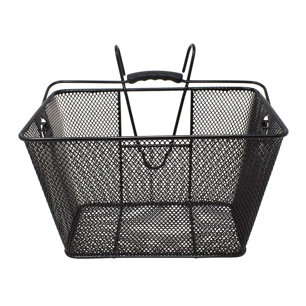 Detachable Mesh Lift-Off Front Bike Basket - Lightweight, Weather-Proof Steel, 15'x10'x9.25', Black