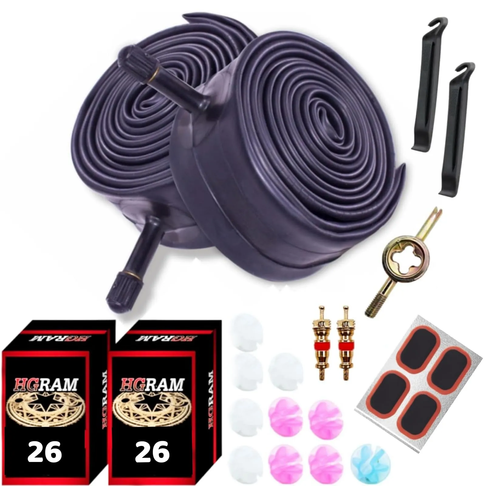 DIRELL 26' Bike Tube Set - Butyl Rubber, Fits 1.95-2.125, Includes Luminous Valve Cap & Patches