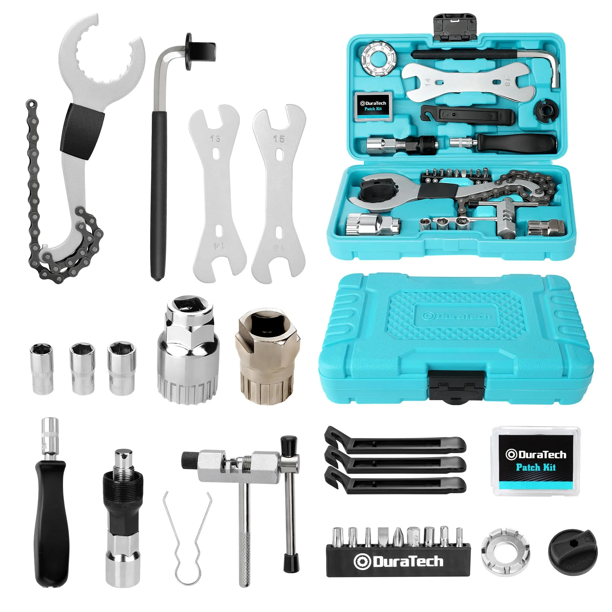 DURATECH 31-Piece Complete Bicycle Tool Kit with Storage Box for Mountain and Road Bikes