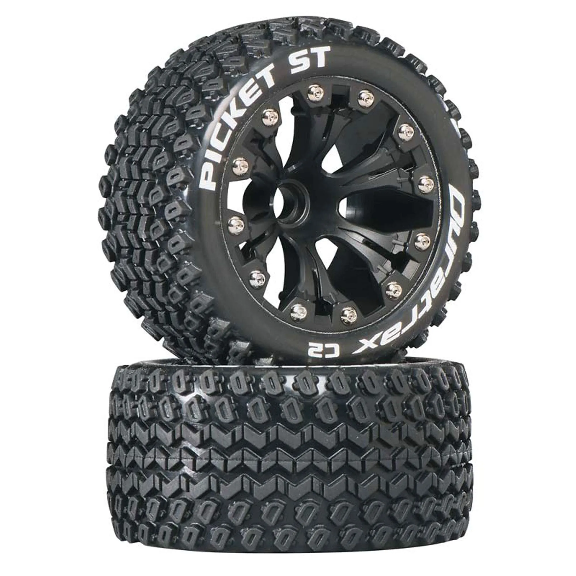 Duratrax DTXC3546 Picket RC Stadium Truck Tires C2 Soft Compound 2.8' Black Wheels (2 Pack)
