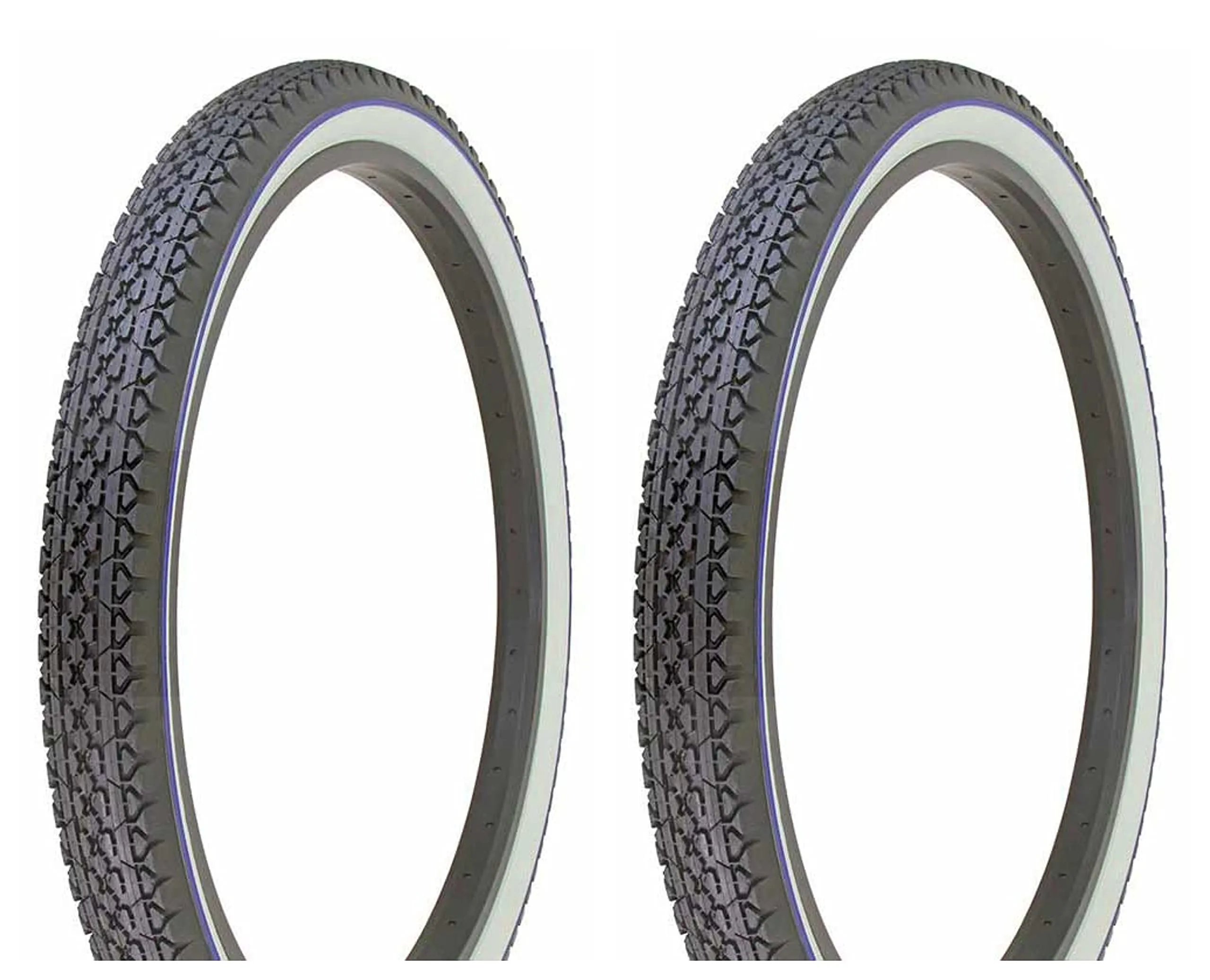 Duro 26 x 2.125 Black/White Side Wall Blue Line Bicycle Tires - Heavy Duty Diamond Tread