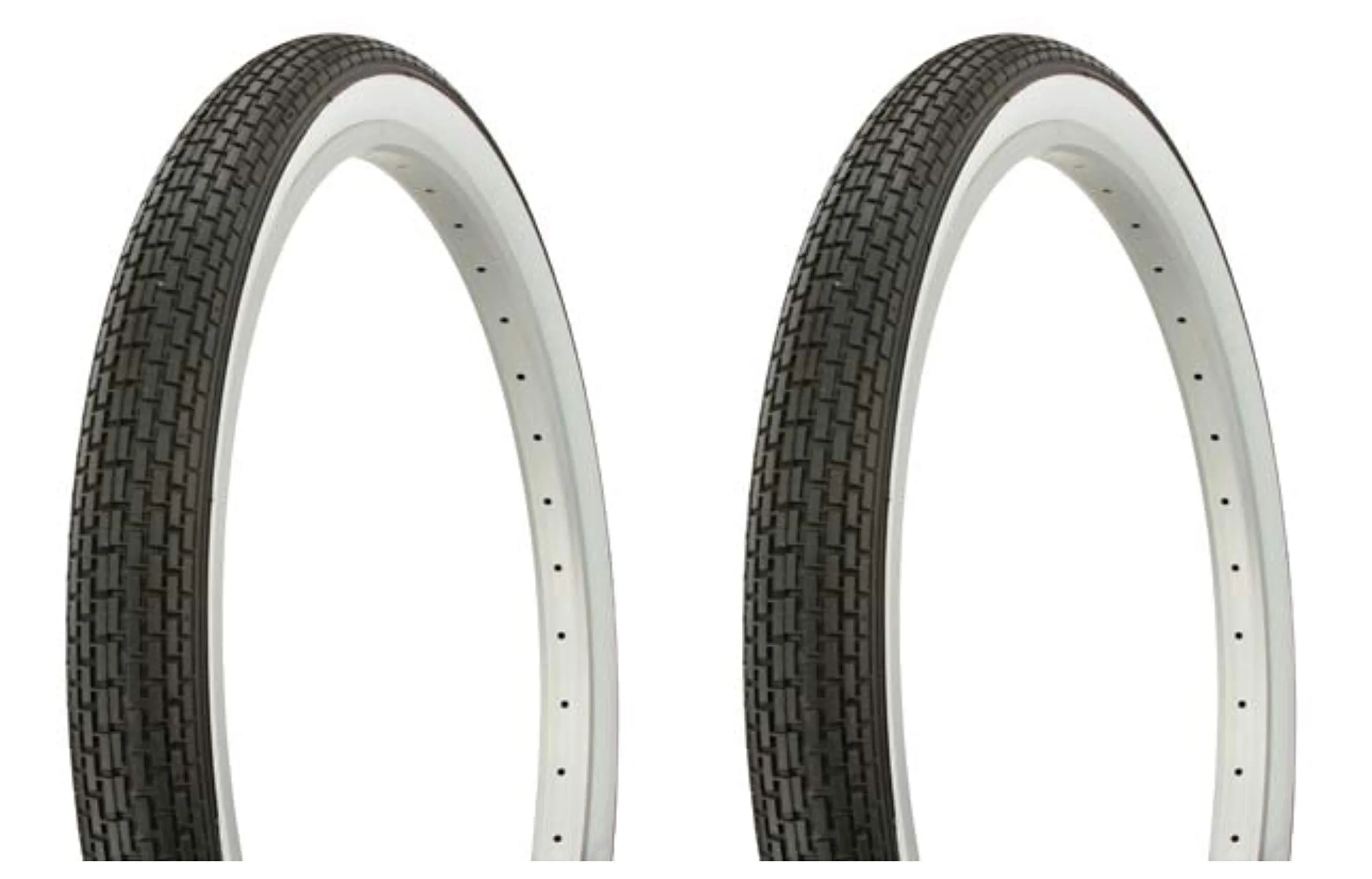 Duro 26' x 2.125' Black/White Side Wall HF-120A Tire Set - 2 Beach Cruiser Bicycle Tires
