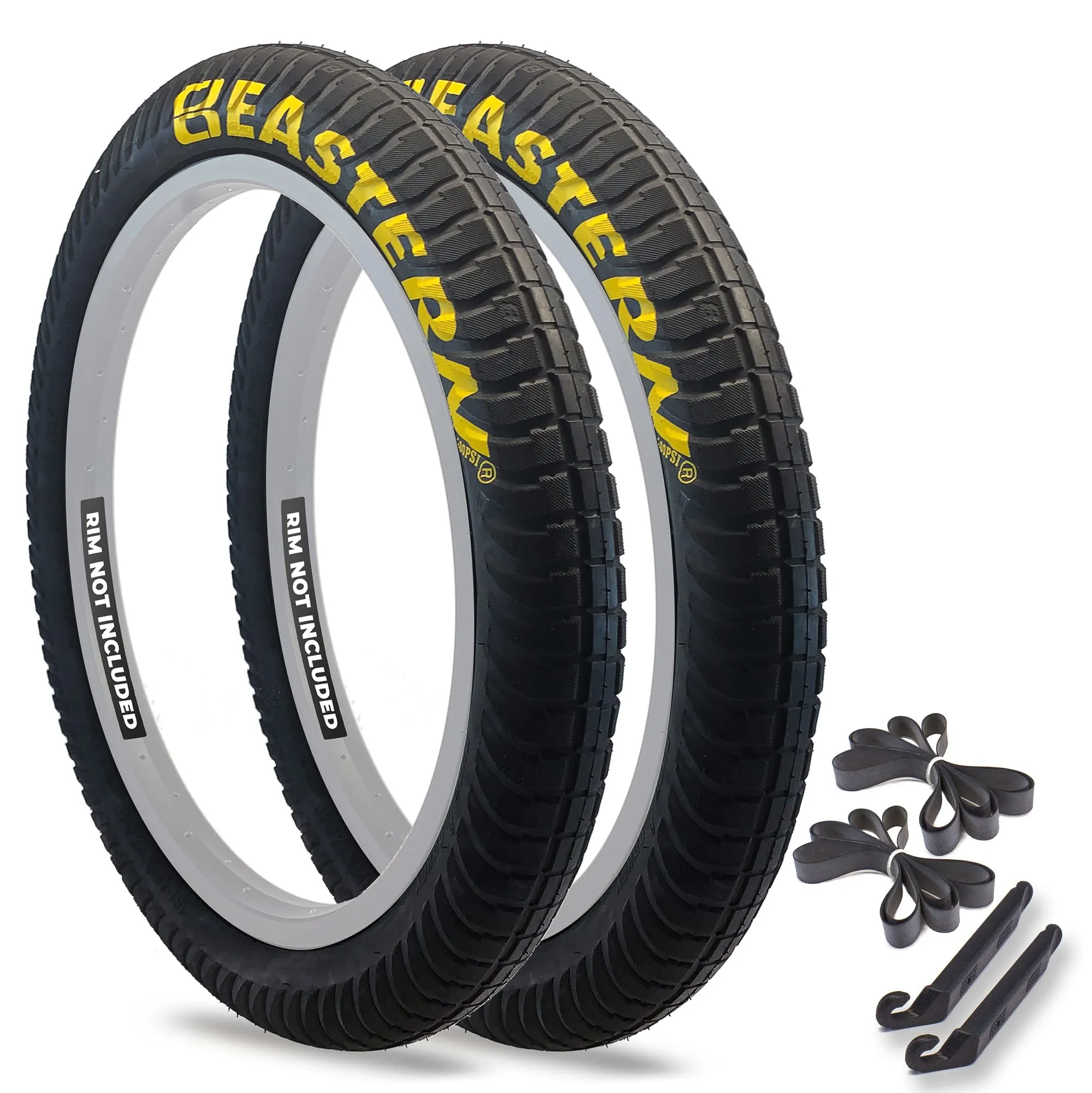Eastern Bikes Curb Monkey 20 x 2.4 Inch Tire with Tube - Silver/Yellow Logo, Wide & Grippy