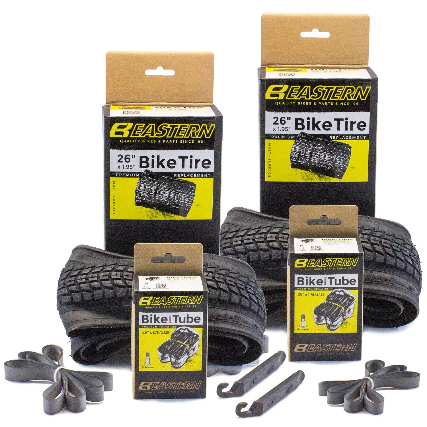 Eastern Bikes Premium Upgrade Tire and Tube Repair Kit for 26' Wheels, Includes Tools & Tubes