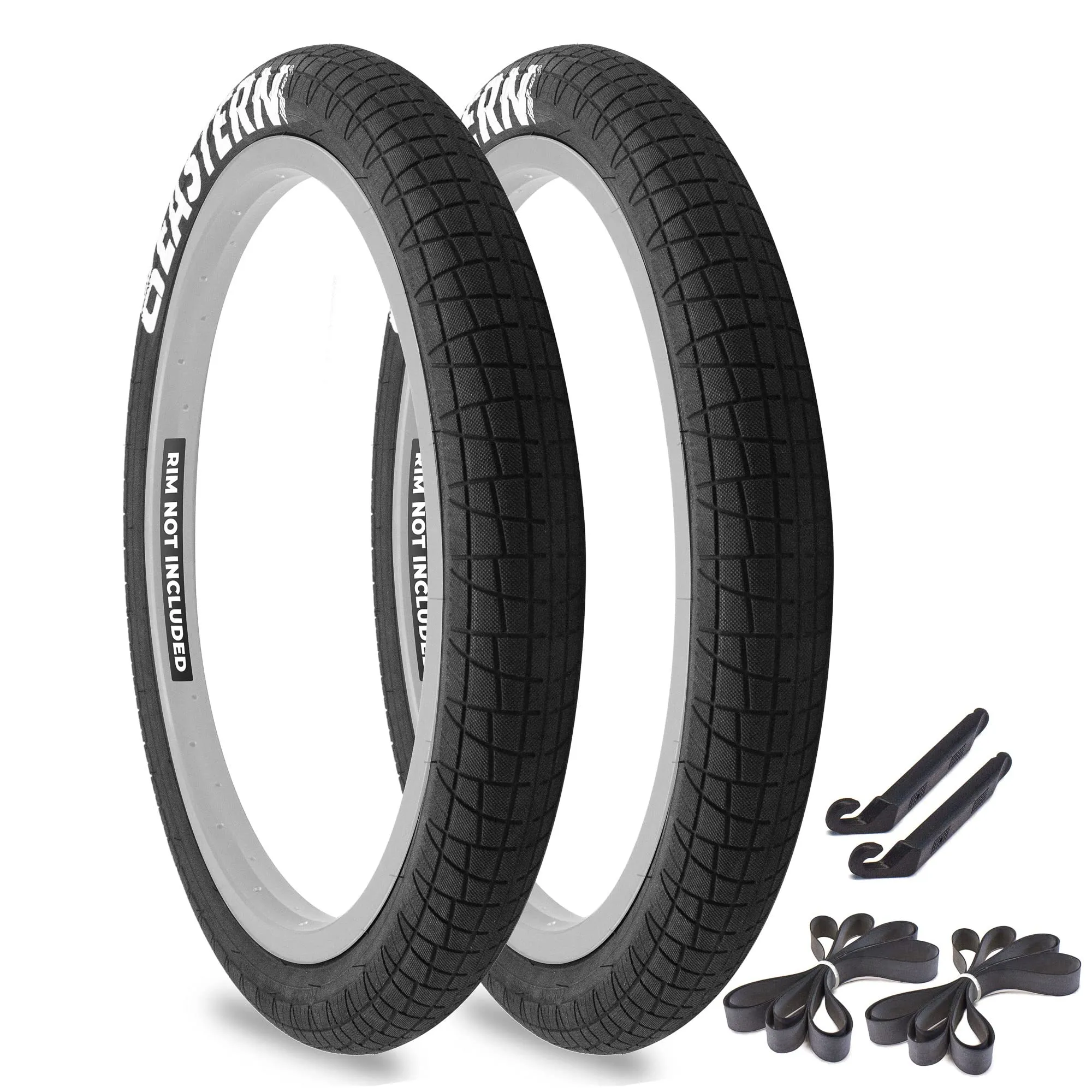 Eastern Bikes Throttle 20' BMX Tires - 2.2/2.3/2.4 Inch Widths, White/Yellow Logo, With Tubes