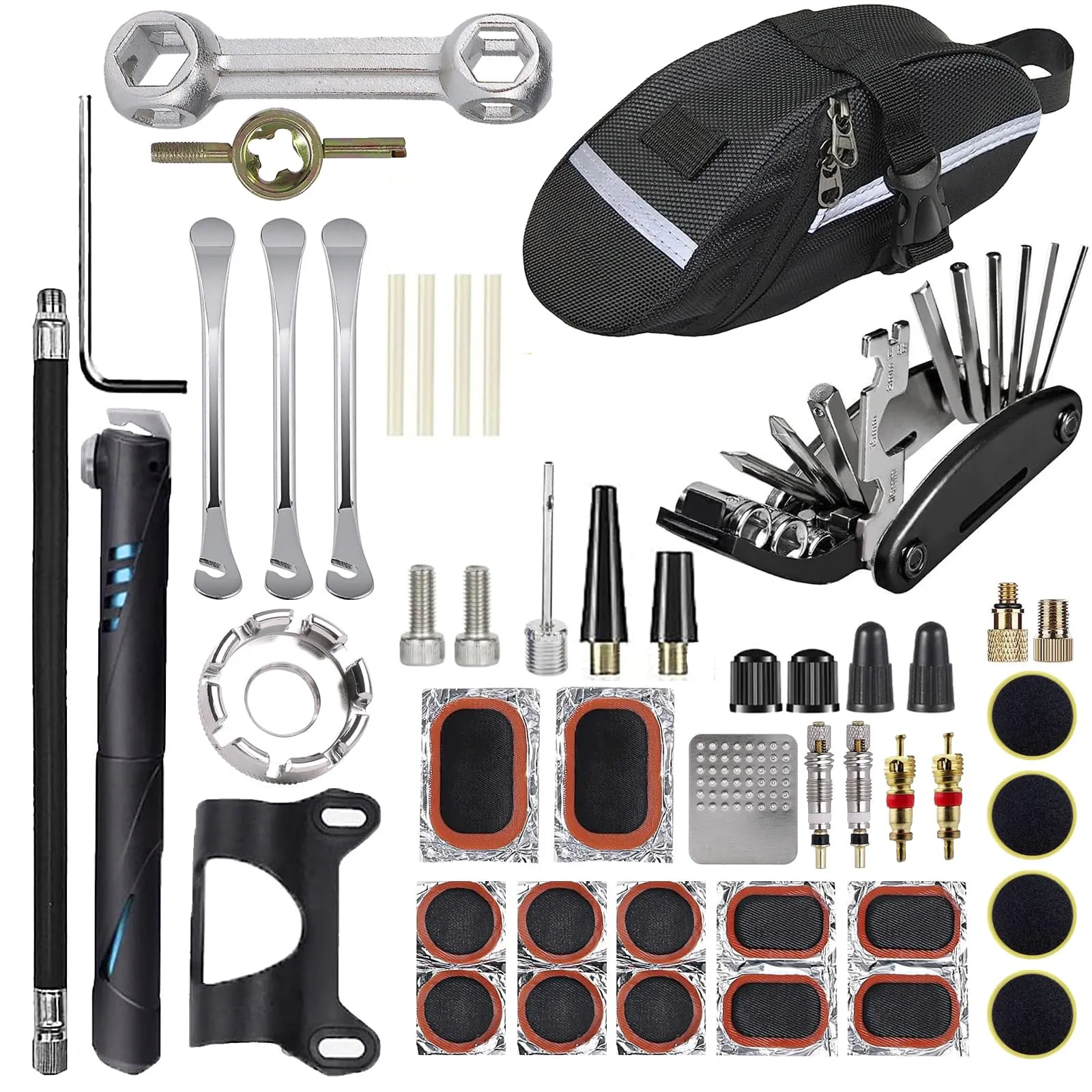 EDIONS Portable Bike Repair Tool Kit with Mini Pump, Hex Key Wrench, Tire Lever & Patches